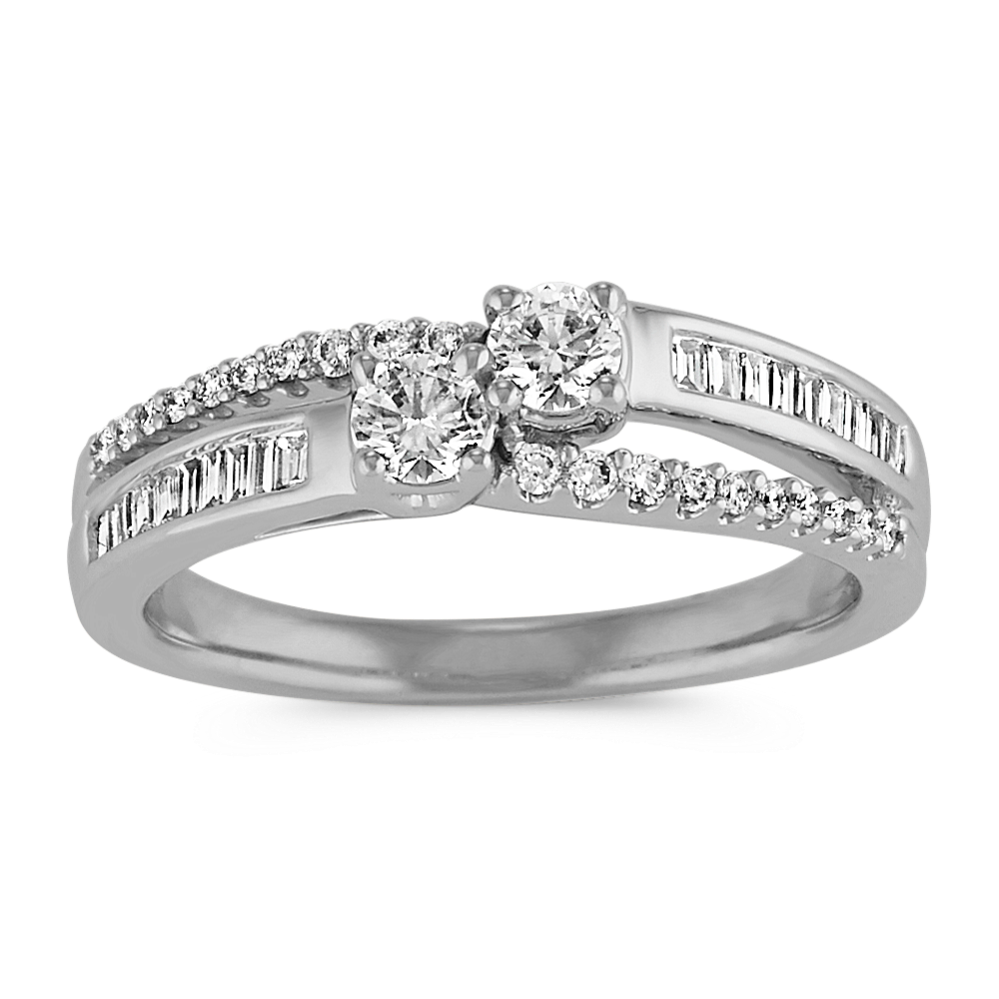 Two-Stone Round and Baguette Diamond Split Shank Ring