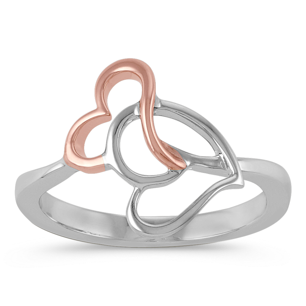 Two-Tone Sterling Silver and Gold Double Heart Ring