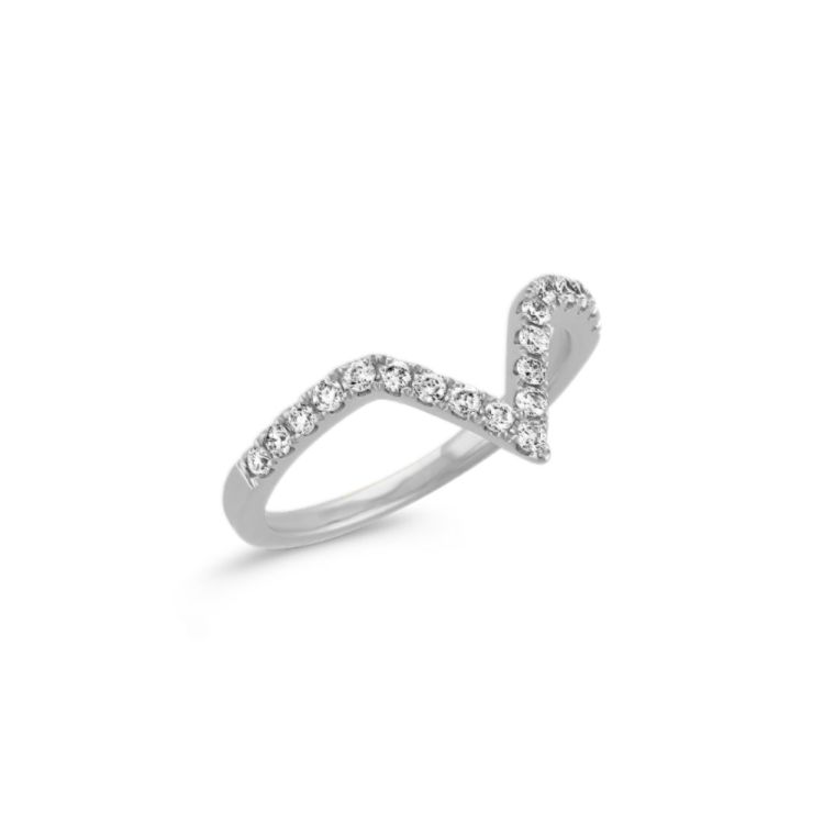 V Shaped Natural Diamond Ring in 14k White Gold