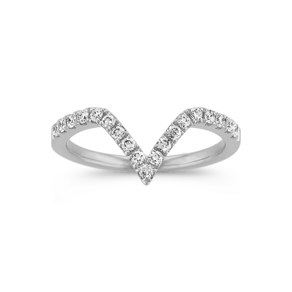V Shaped Diamond Ring in 14k White Gold