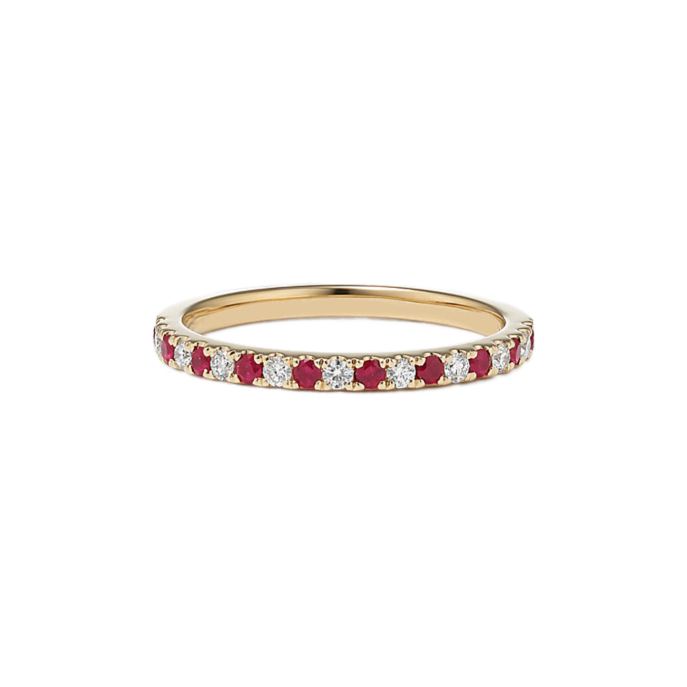 Venus Ruby and Diamond Wedding Band in 14k Yellow Gold