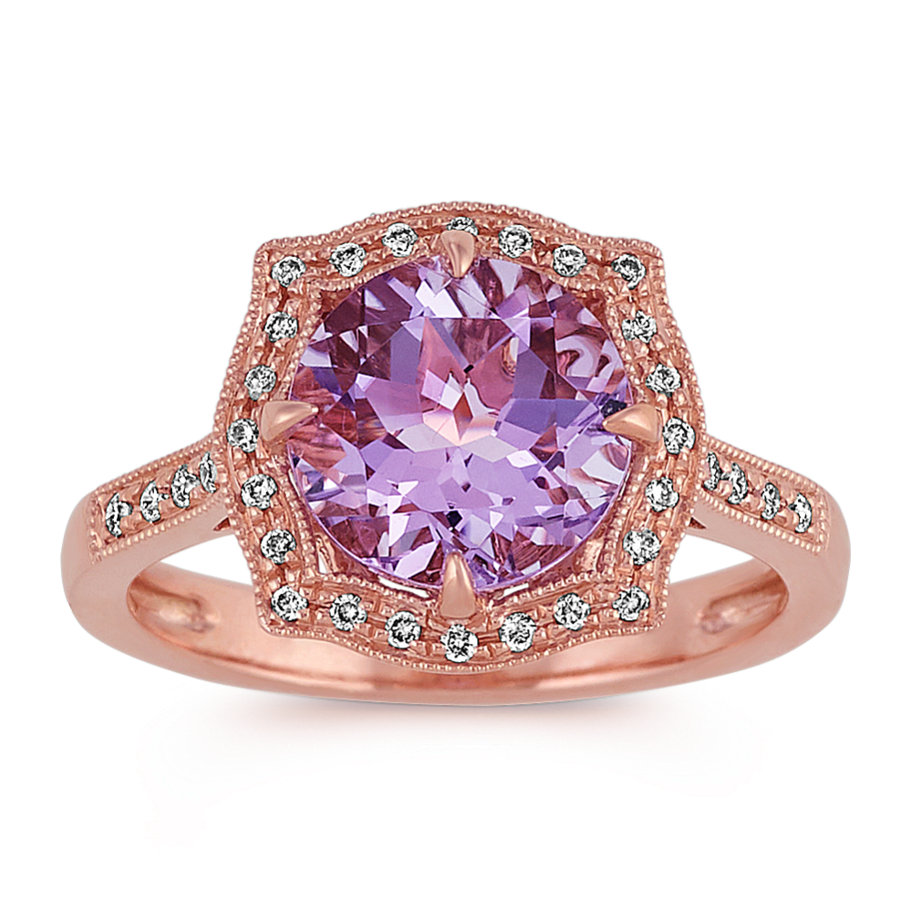 Vintage Amethyst and Diamond Ring in 14k Rose Gold