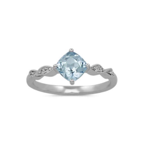 Fawn Vintage Aquamarine and Diamond Ring in Sterling Silver