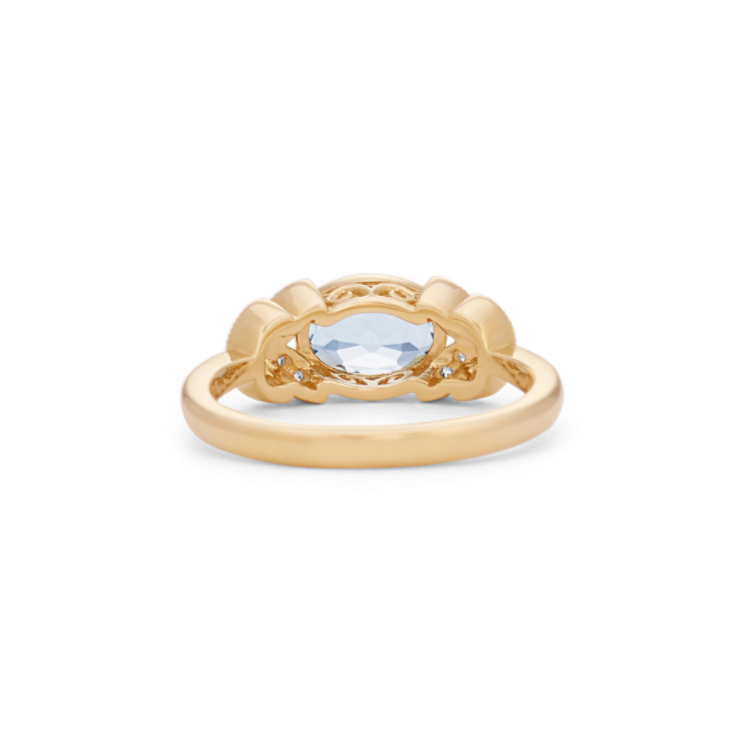Elinor Vintage Natural Aquamarine and White Natural Sapphire Floral Ring in 14K Yellow Gold
