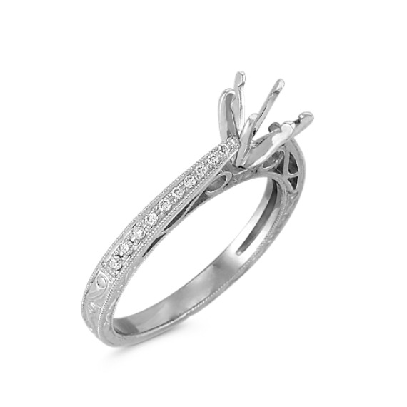 Vintage Cathedral Diamond Platinum Engagement Ring With Pave Setting Tap To Zoom Thumbnail