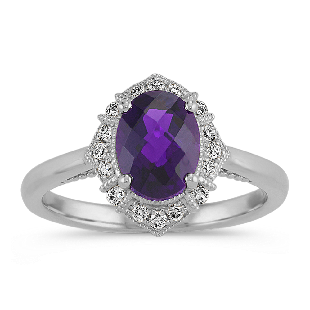 Vintage Checkerboard Cut Amethyst and Diamond Ring