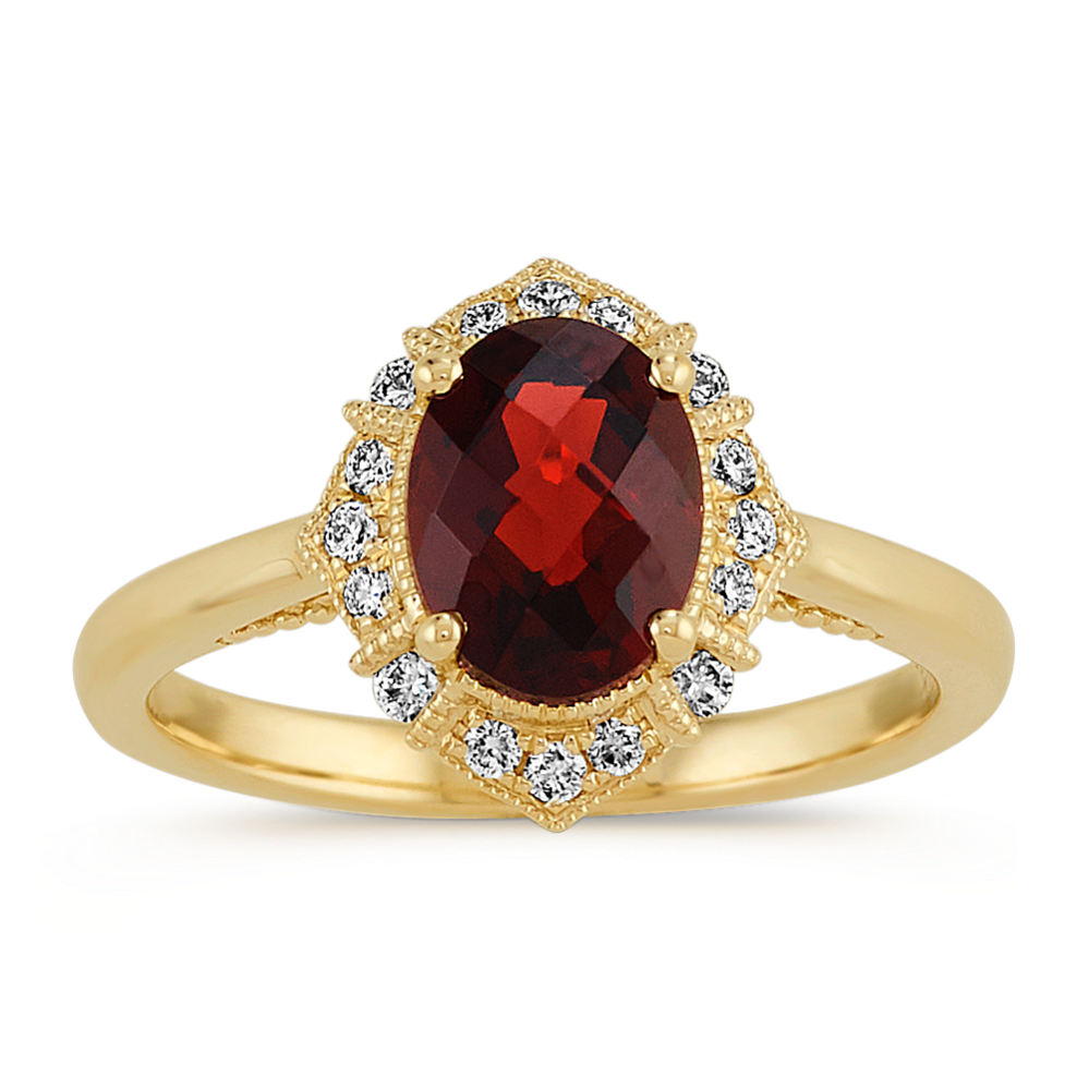 Vintage Checkerboard Cut Garnet and Diamond Ring