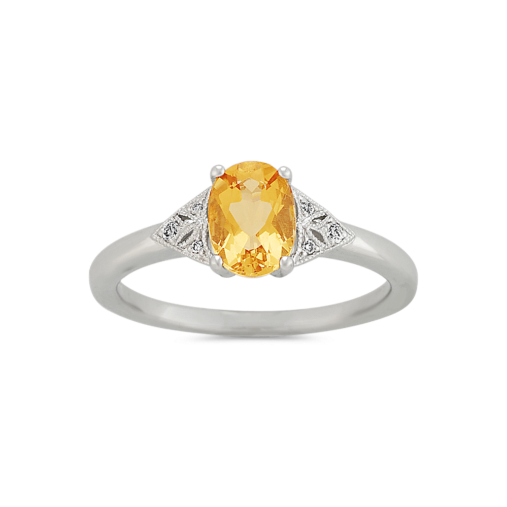 Vintage Citrine and Diamond Ring in Sterling Silver