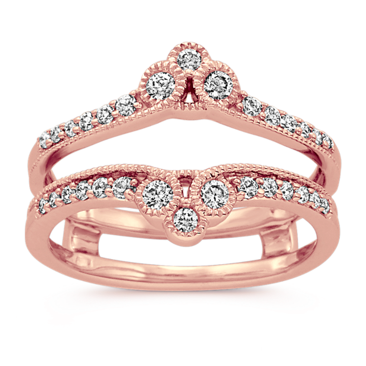 Vintage Natural Diamond Engagement Ring Guard in 14k Rose Gold