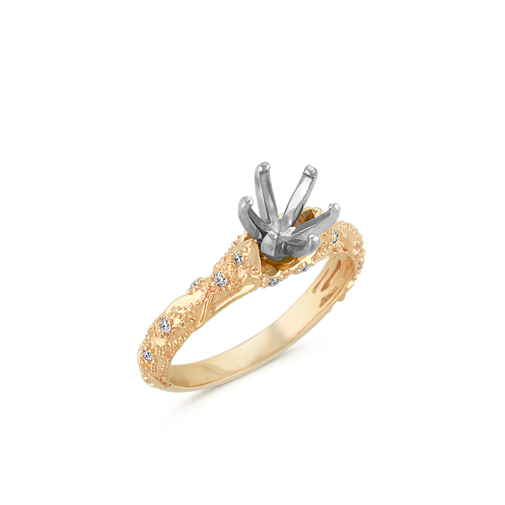 Vintage Diamond Engagement Ring with PaveSetting in 14k Yellow Gold