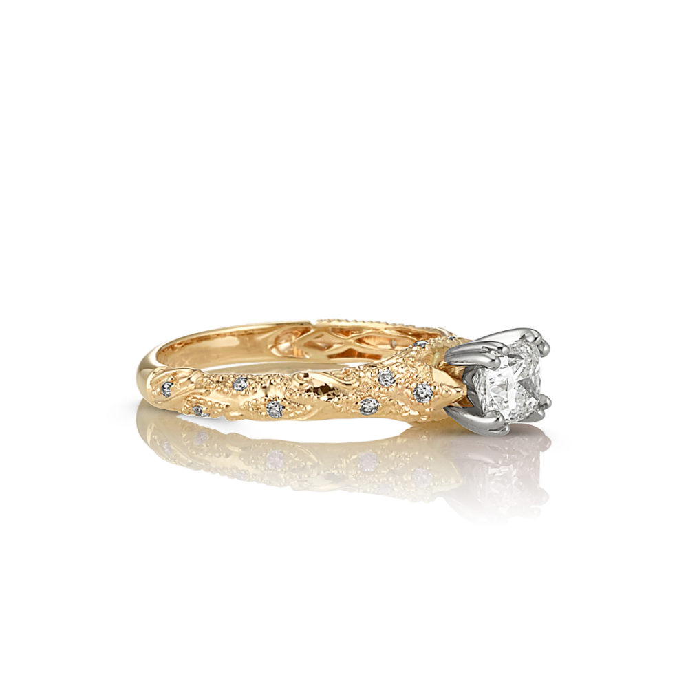 Vintage Diamond Engagement Ring with PaveSetting in 14k Yellow Gold