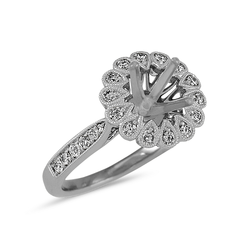Vintage Diamond Halo Engagement Ring in 14k White Gold | Shane Co.