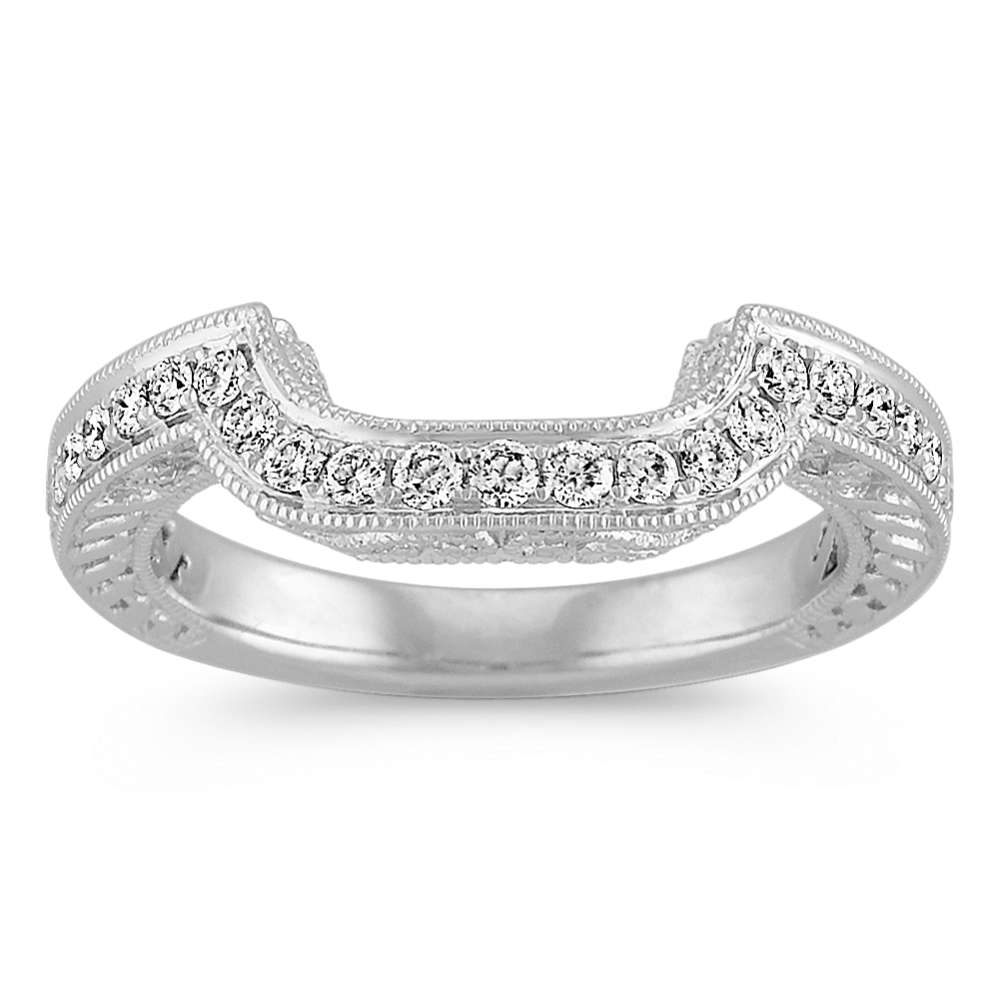 Vintage Diamond Platinum Contour Wedding Band with Pave Setting