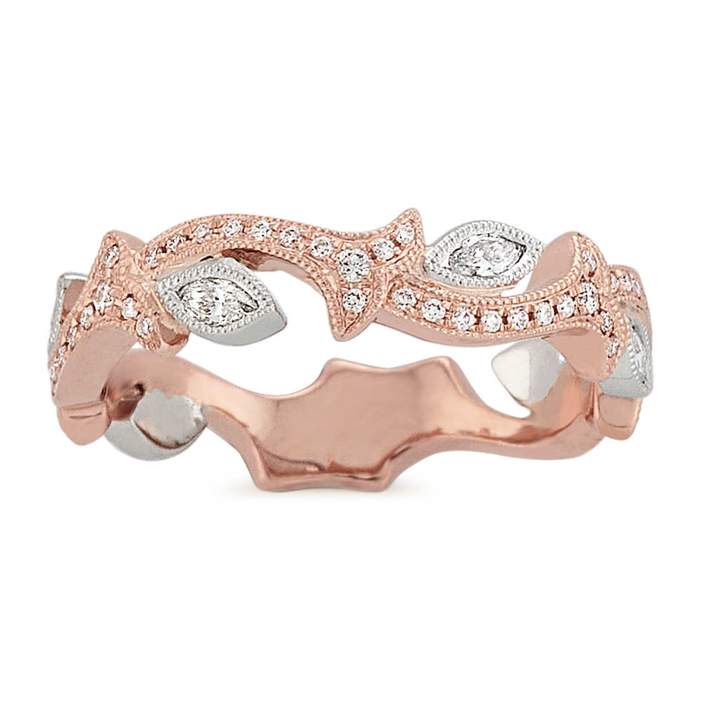 Vintage Diamond Wedding Band in 14K White and Rose Gold (1.2mm)