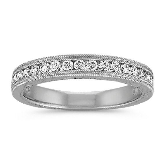Vintage Diamond Wedding Band with Channel Setting in 14k White Gold