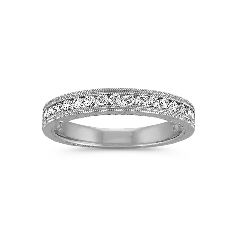 Vintage Diamond Wedding Band with Channel Setting in 14k White Gold