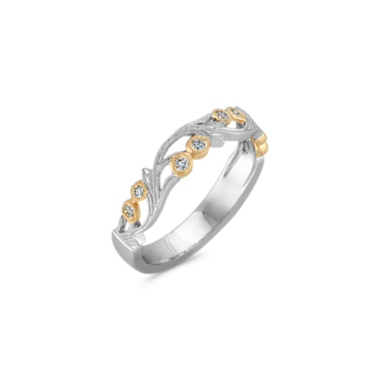 Vintage Natural Diamond Wedding Band with Pave Setting in Two-Tone Gold