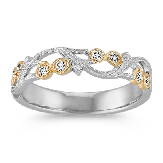Vintage Diamond Wedding Band With Pave Setting In Two Tone Gold Vintage Diamond Wedding Band With Pave Setting In Two Tone Gold