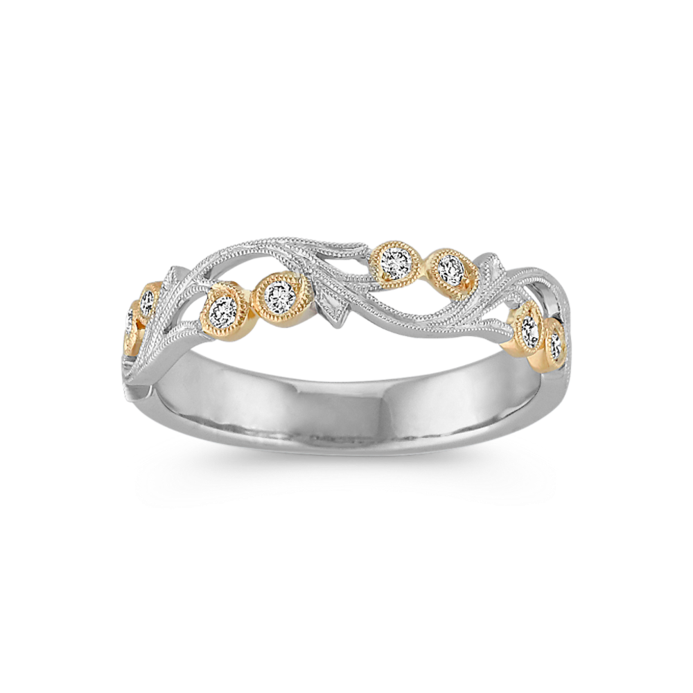 Vintage Natural Diamond Wedding Band with Pave Setting in Two-Tone Gold