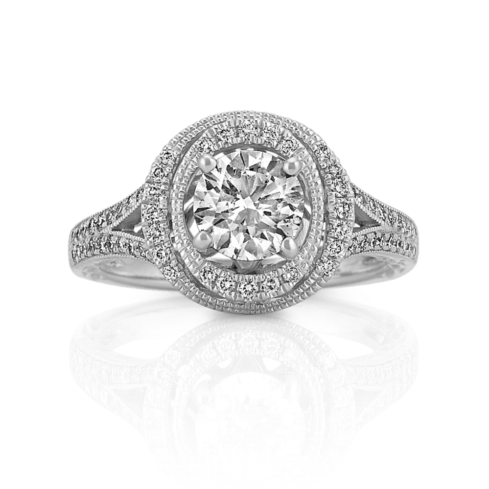 Vintage Double Halo Split Shank Engagement Ring in Platinum | Shane Co.