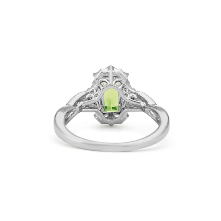 Vintage Green Natural Peridot and White Natural Sapphire Ring