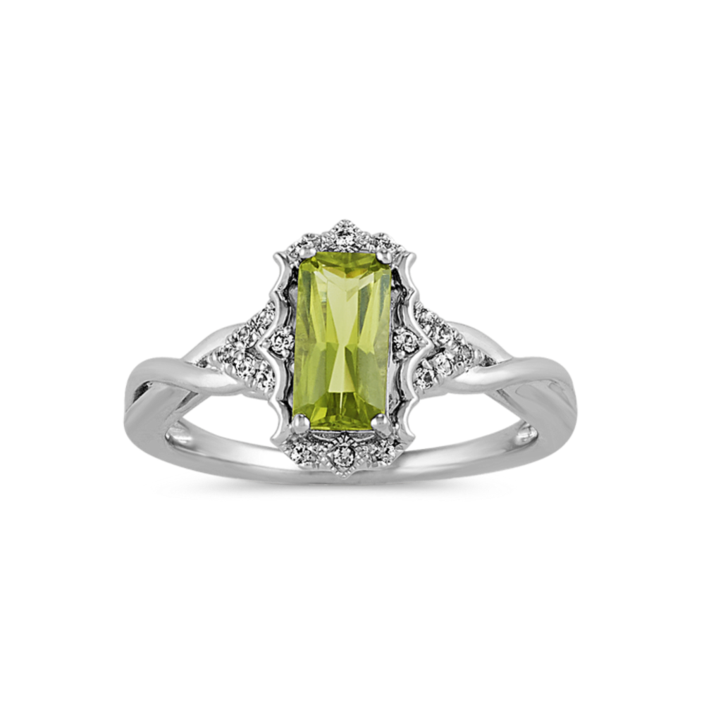 Vintage Green Peridot and White Sapphire Ring