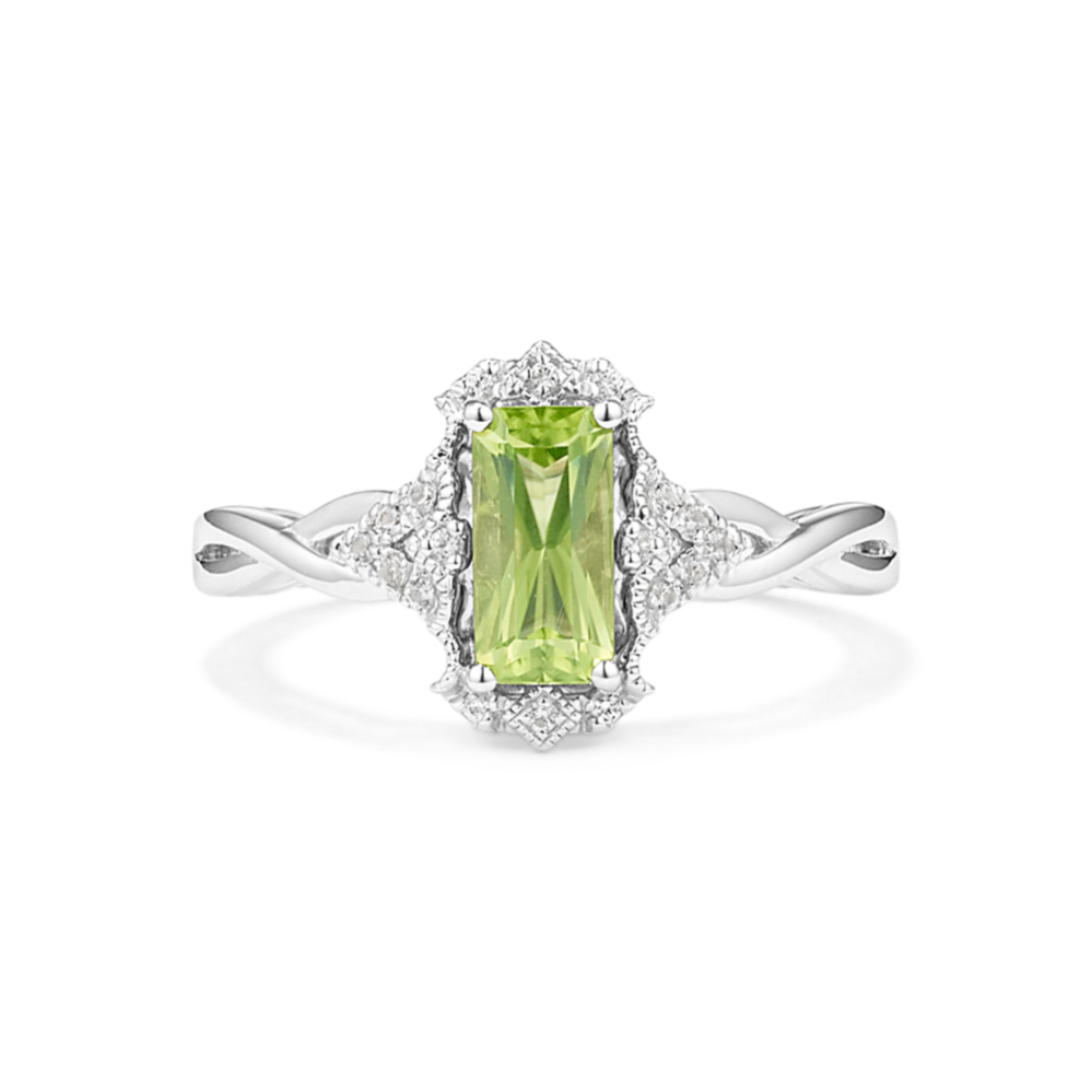 Vintage Green Peridot and White Sapphire Ring