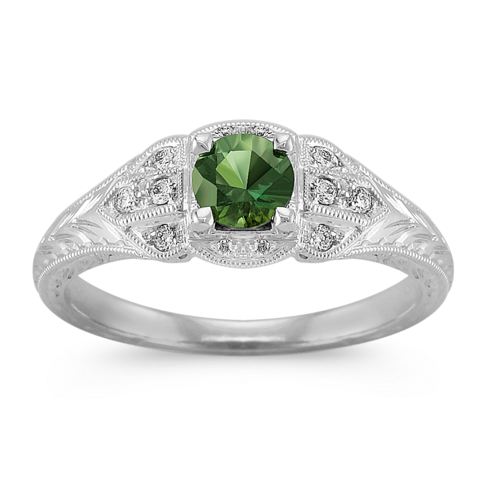 Vintage Green Sapphire and Diamond Ring