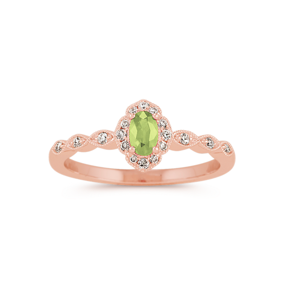 Hestia Vintage Green Sapphire and Diamond Ring in 14K Rose Gold