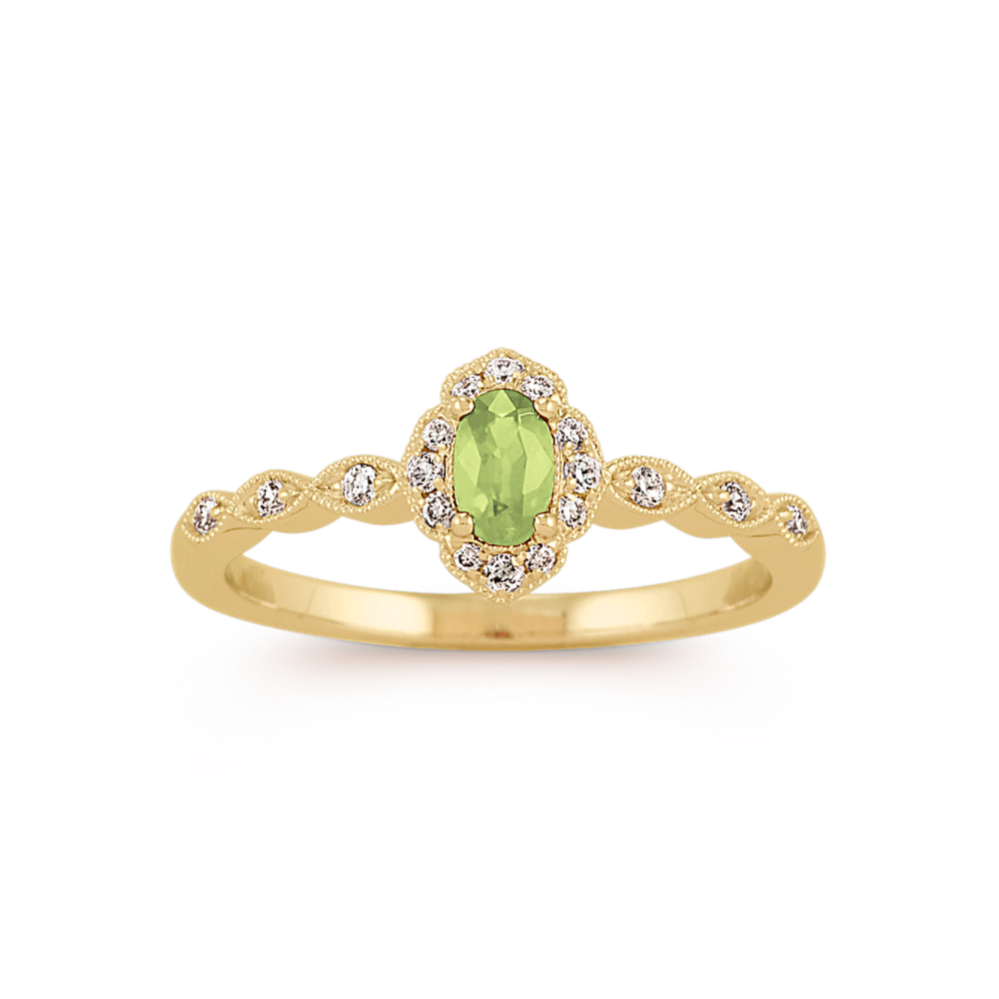 Hestia Vintage Green Sapphire and Diamond Ring in 14K Yellow Gold