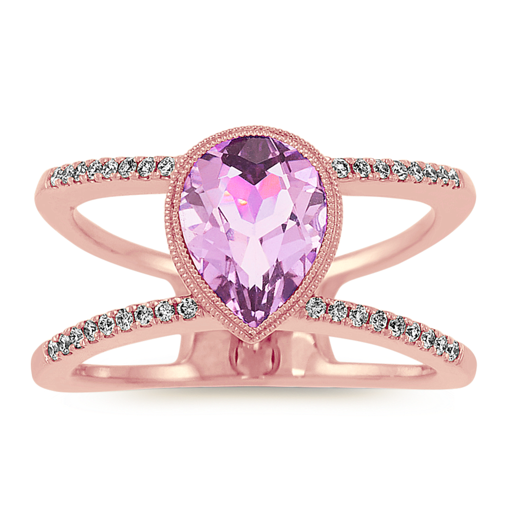 Vintage Halo Light Purple Amethyst and Diamond Ring