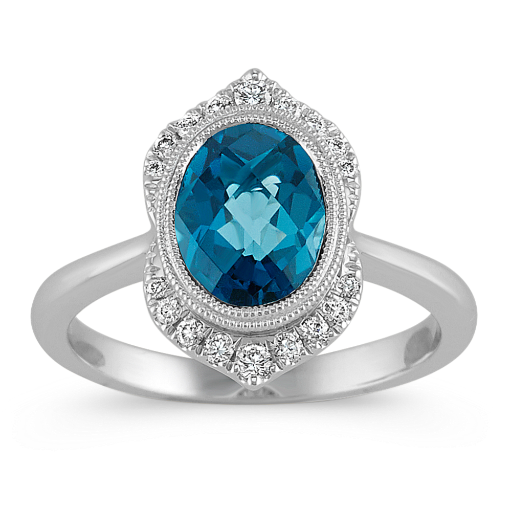 Vintage London Blue Topaz And Diamond Ring