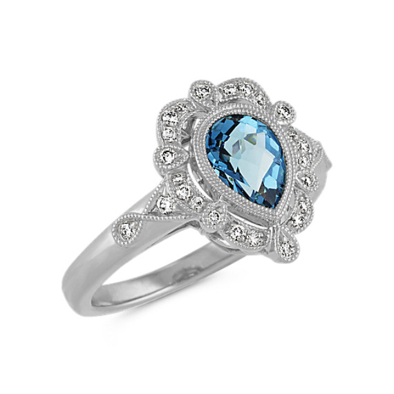 Vintage London Blue Topaz and Diamond Ring in 14k White Gold | Shane Co.