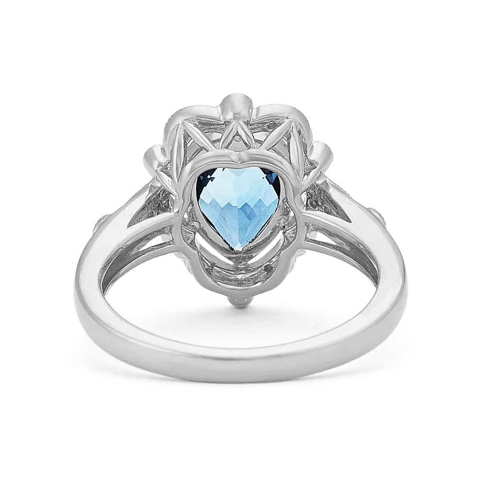Vintage London Blue Topaz and Diamond Ring in 14k White Gold | Shane Co.
