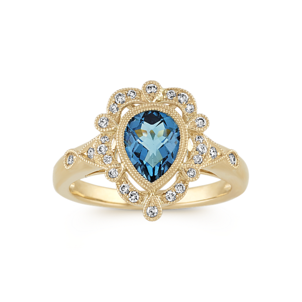 Vintage London Blue Topaz and Diamond Ring