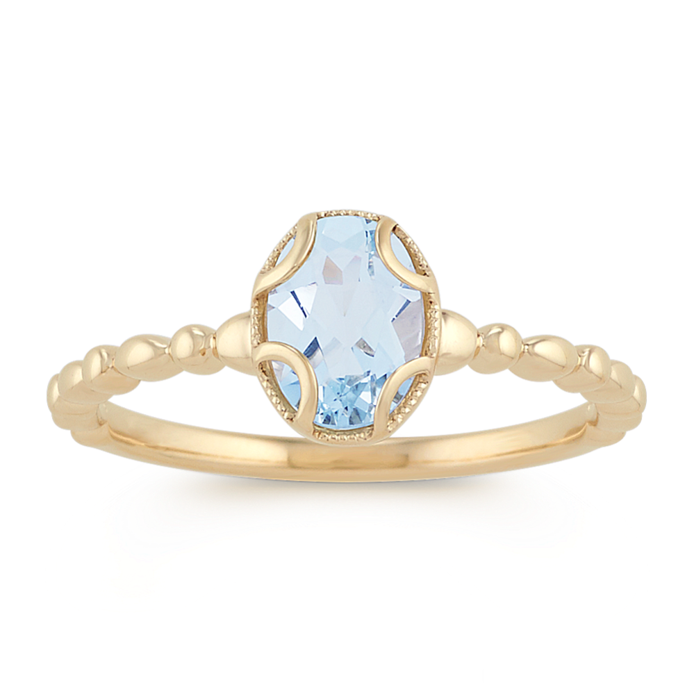 Vintage Oval Aquamarine 14k Yellow Gold Ring