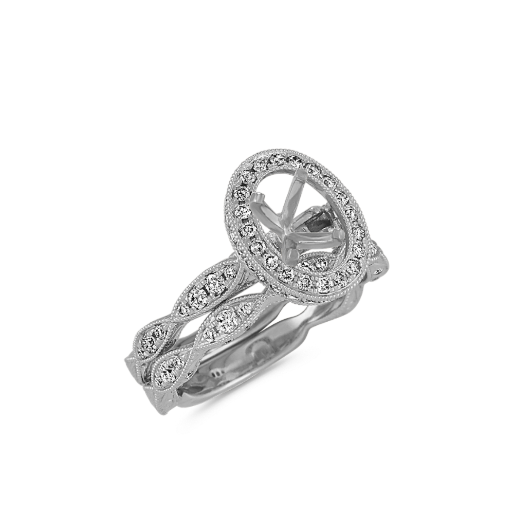 Vintage Oval Halo Diamond Wedding Set in 14k White Gold Shane Co.