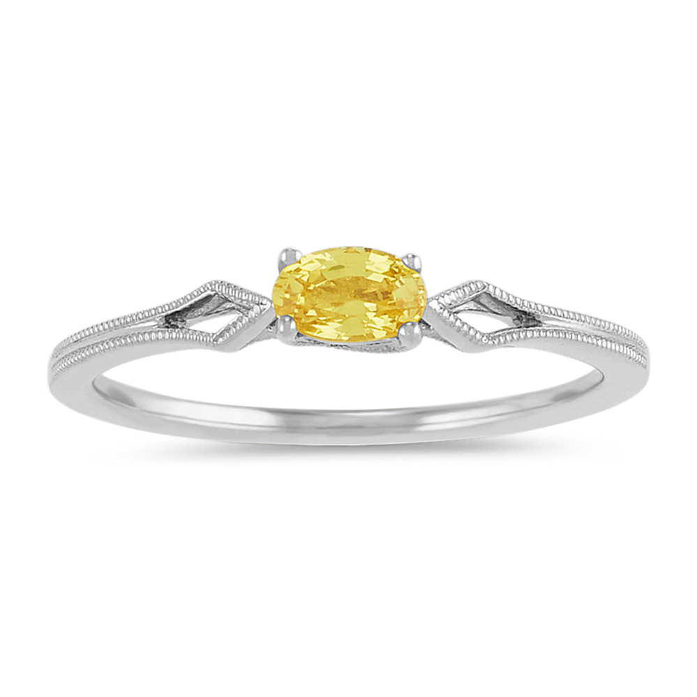 Vintage Oval Yellow Sapphire Ring in 14k White Gold