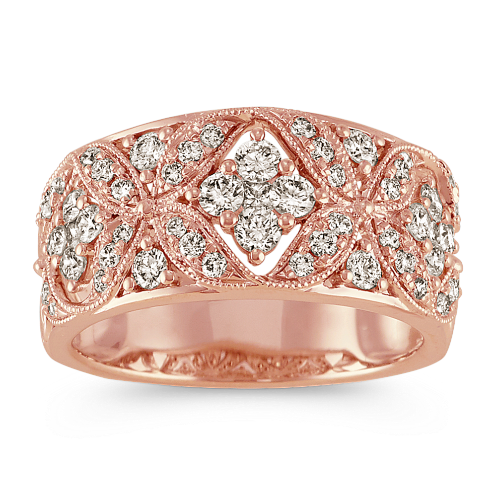 Vintage Princess Cut and Round Diamond Ring in 14k Rose Gold