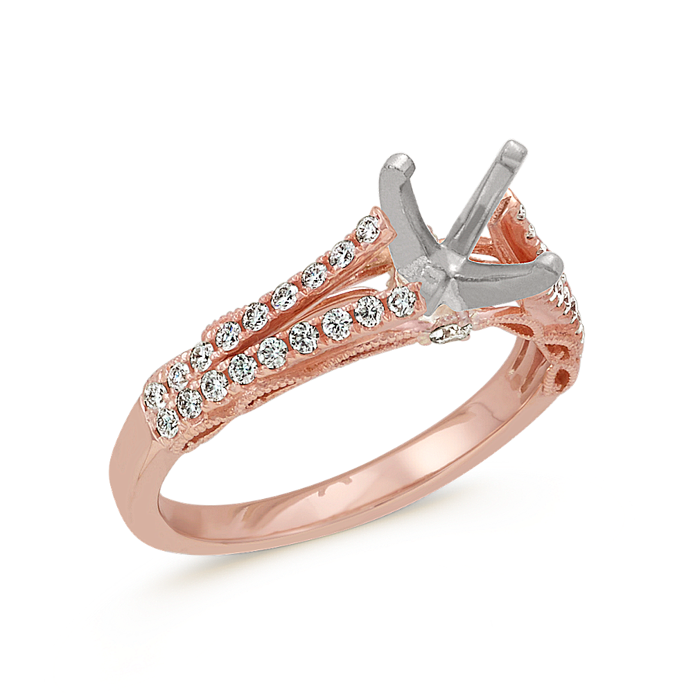 Vintage Round Diamond Split Shank Engagement Ring in 14k Rose Gold ...