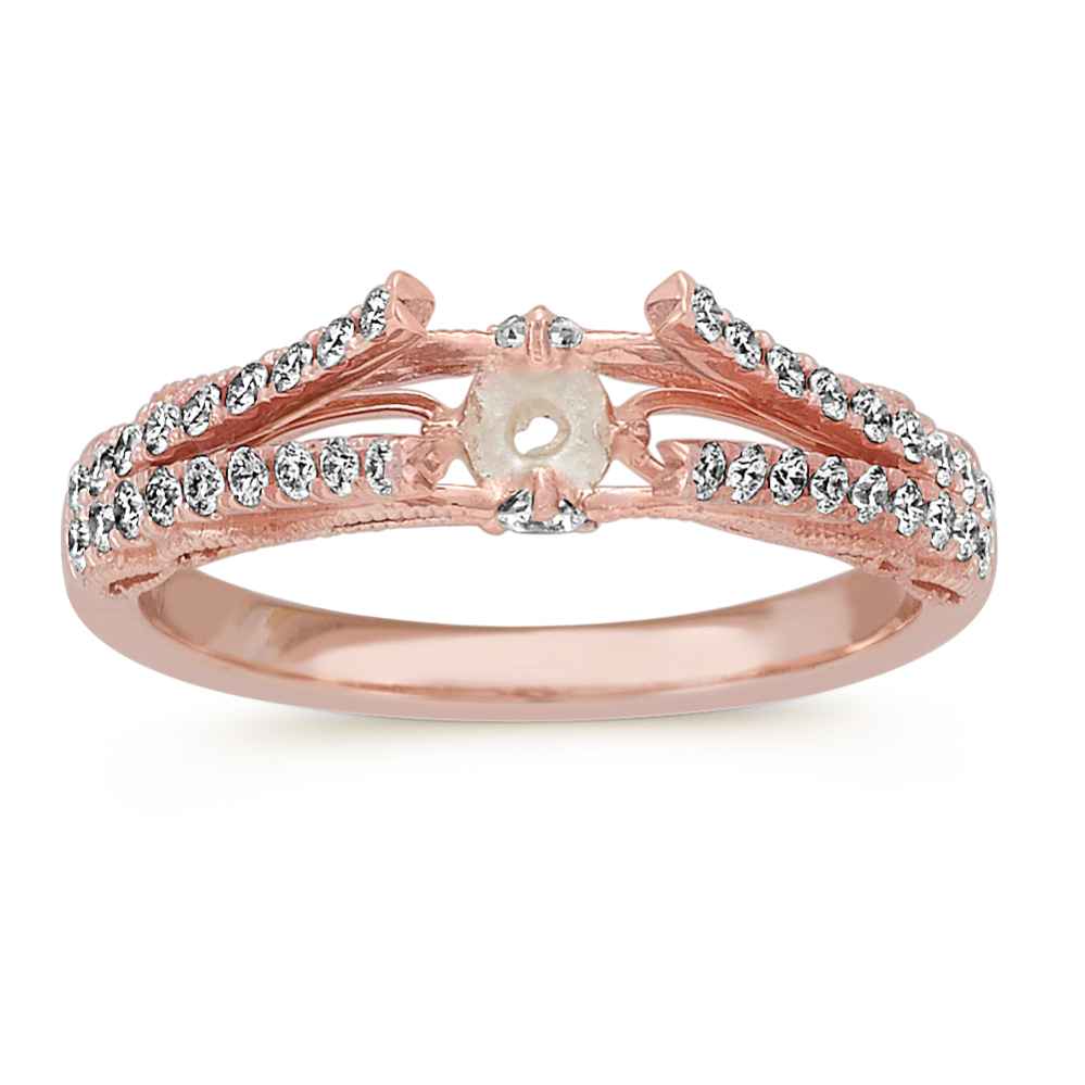 Vintage Round Diamond Split Shank Engagement Ring in 14k Rose Gold ...