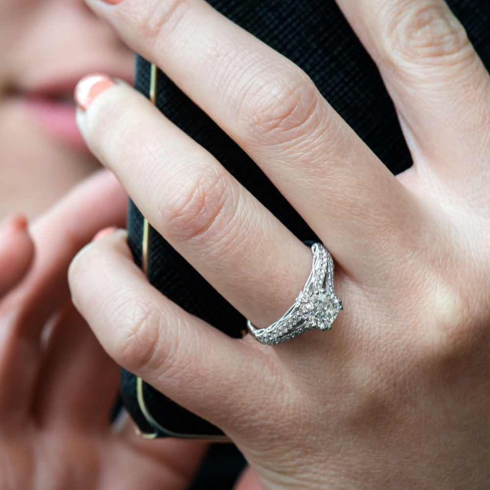 Vintage Round Diamond Split Shank Engagement Ring in Platinum