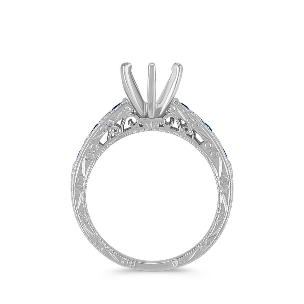 Vintage Round Natural Sapphire and Natural Diamond ChannelSet Engagement Ring Shane Co.