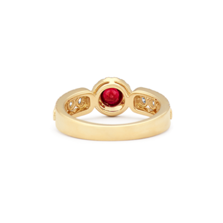 Merriment Vintage Natural Ruby and Natural Diamond Ring in 14K Yellow Gold