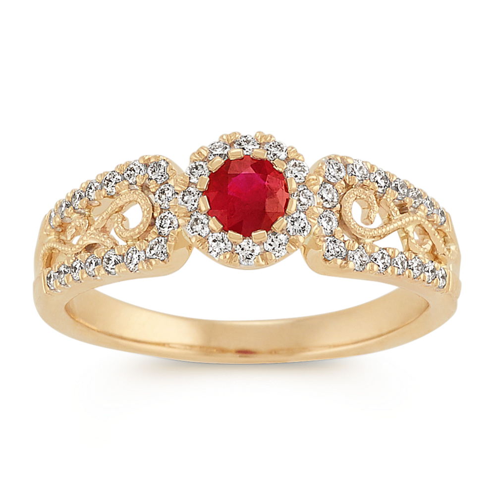 Vintage Ruby and Diamond Ring in 14k Yellow Gold