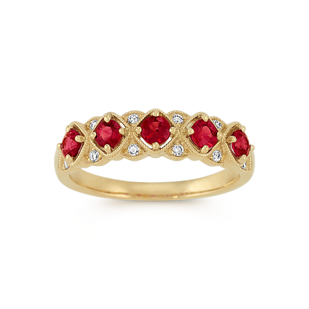 Simone Vintage Natural Ruby and Natural Diamond Ring in 14K Yellow Gold