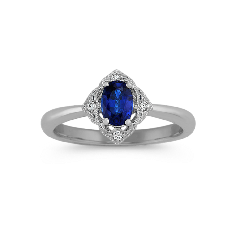 Maia Vintage Sapphire and Diamond Ring in 14K White Gold