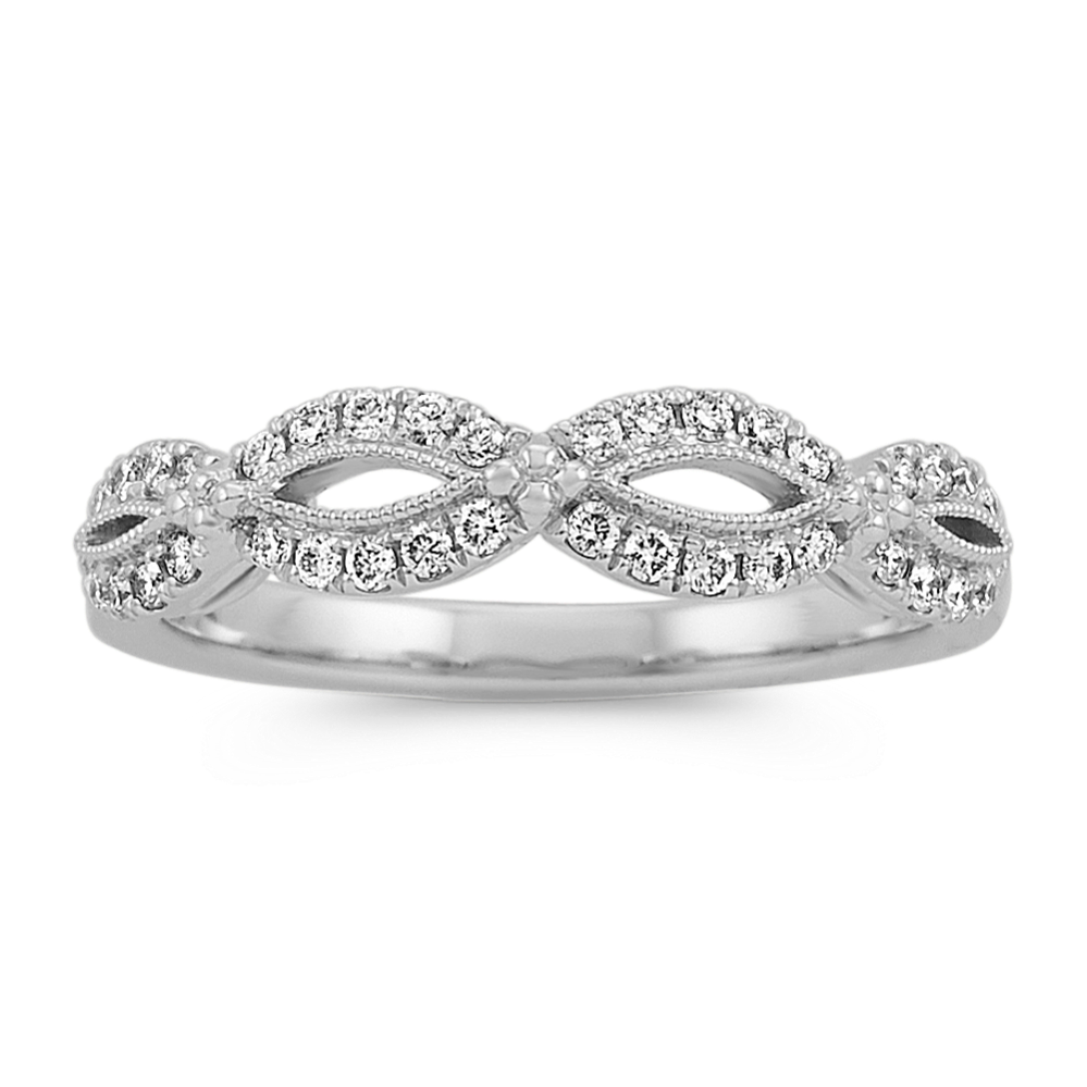 Vintage Swirl Diamond Wedding Band in 14k White Gold