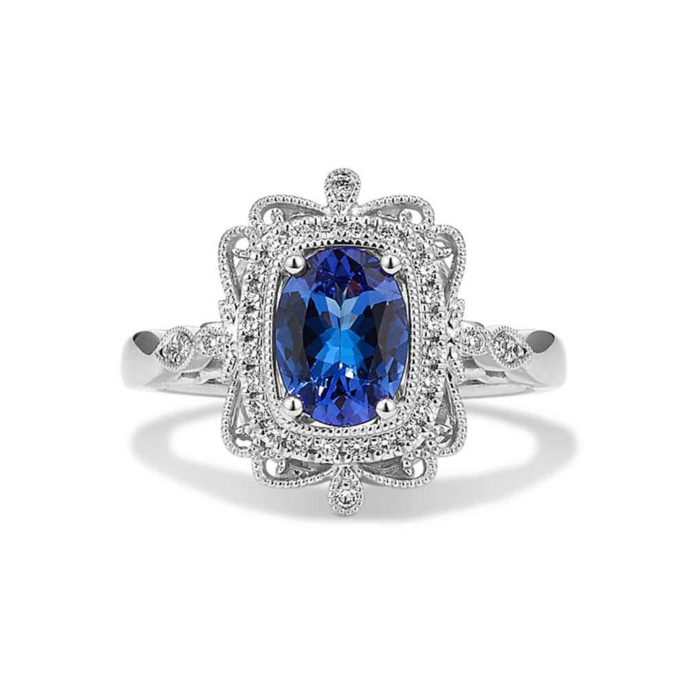 Vintage Tanzanite and Diamond Ring in 14k White Gold