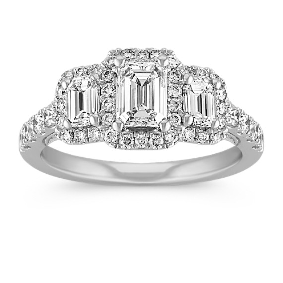 three stone emerald cut engagement rings